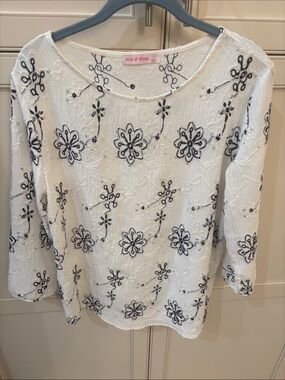 White Embroidered Floral Top